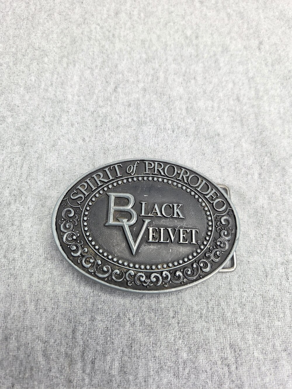 Black Velvet Whisky Belt Buckle 1979 Spirit of Pro Rodeo Heublein Oversized